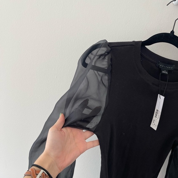 Sanctuary Black Ribbed Dress with Sheer Sleeves - Picture 5 of 6